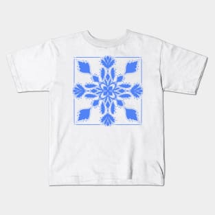 Acanthus Tile in Blue on White Background Kids T-Shirt